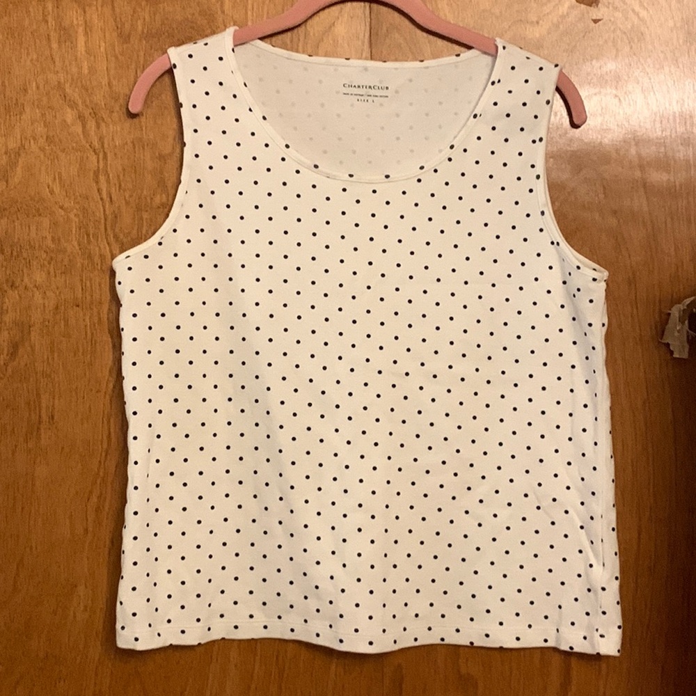 Charter Club navy blue polka dot top, size L